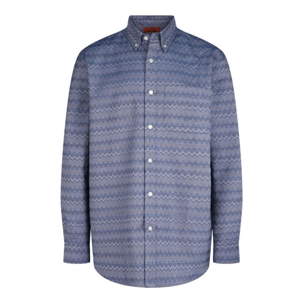 M Missoni Chevron-Pattern Long-Sleeve Button-Down Shirt Blue Mens